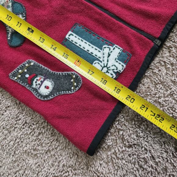 Vtg Woolrich Christmas Sweater Women S Red Patchwork Full Zip Vest Holiday Cotta - Picture 7 of 8